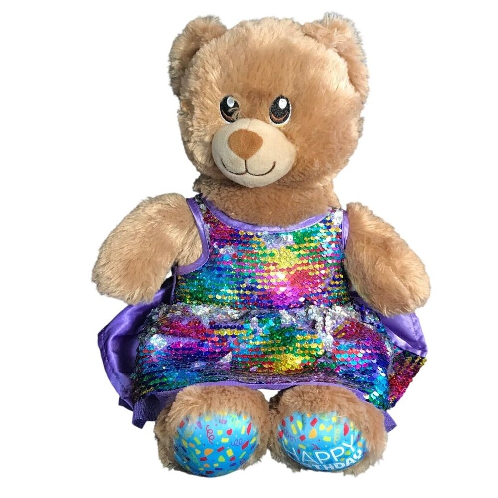 Build a Bear Workshop Happy Birthday Bear126146 with Rainbow Sequin Dress